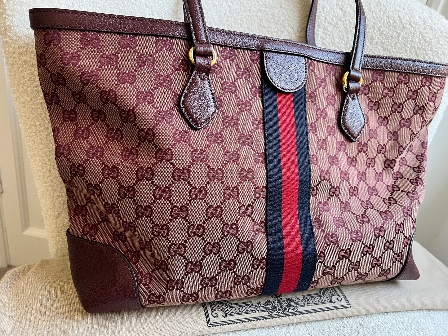 Gucci Burgundy Ophidia GG Supreme Medium Tote