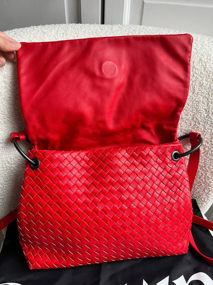 Bottega Veneta Red Intreciatto Flap Shoulder Bag