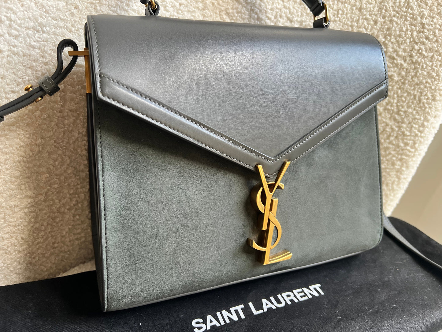 Saint Laurent YSL Cassandra Top Handle with Strap in Storm Grey Calfskin & Suede (RRP £2740)