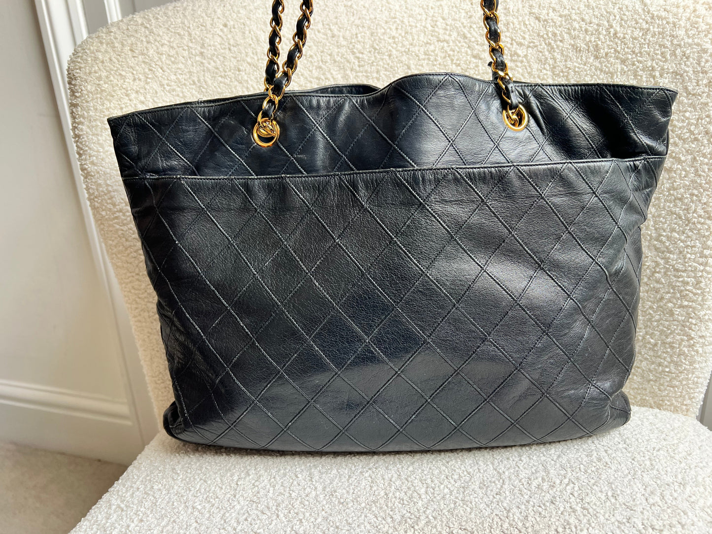 Chanel Vintage Black Lambskin Chain Tote with Gold Hardware
