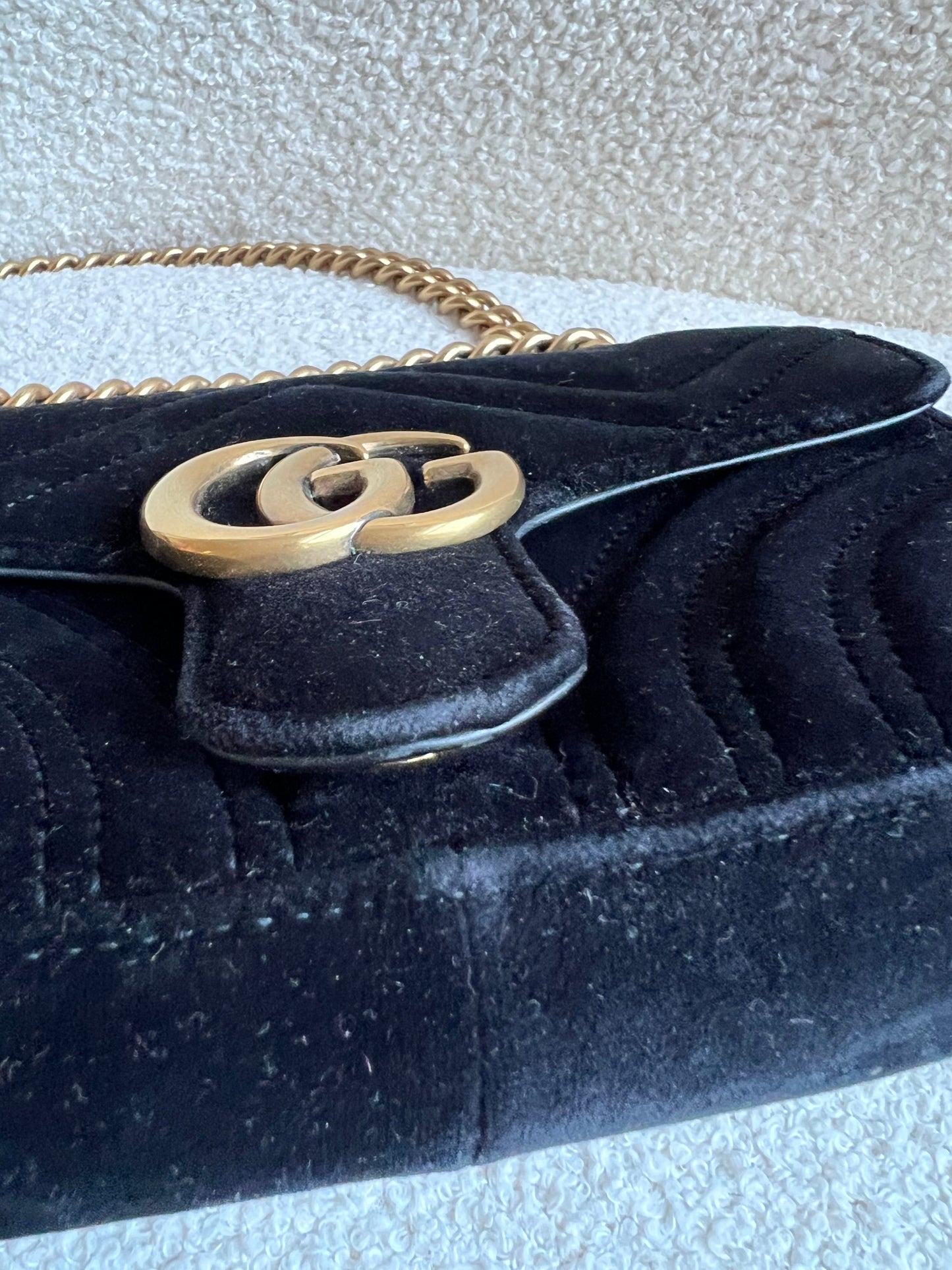 Gucci GG Black Velvet Marmont Mini Shoulder Bag (RRP £1395)