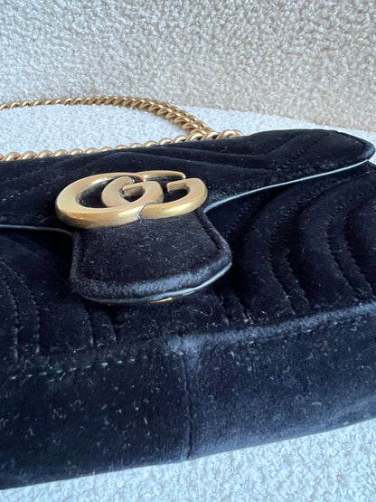Gucci GG Black Velvet Marmont Mini Shoulder Bag (RRP £1395)