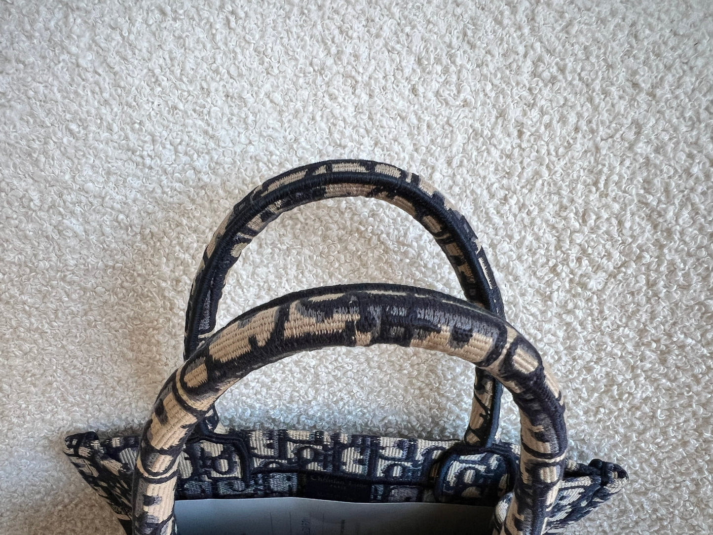 Christian Dior Small Book Tote in Ecru and Blue Dior Oblique Embroidery (RRP £2500)