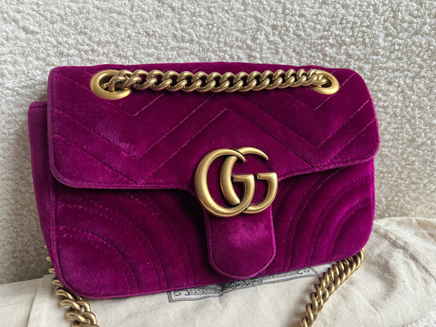 Gucci GG Mini Fuchsia Velvet Marmont Mini Shoulder Bag (RRP £1295)