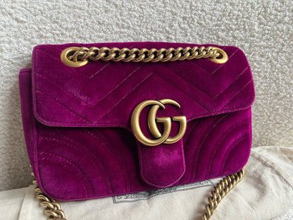 Gucci GG Mini Fuchsia Velvet Marmont Mini Shoulder Bag (RRP £1295)