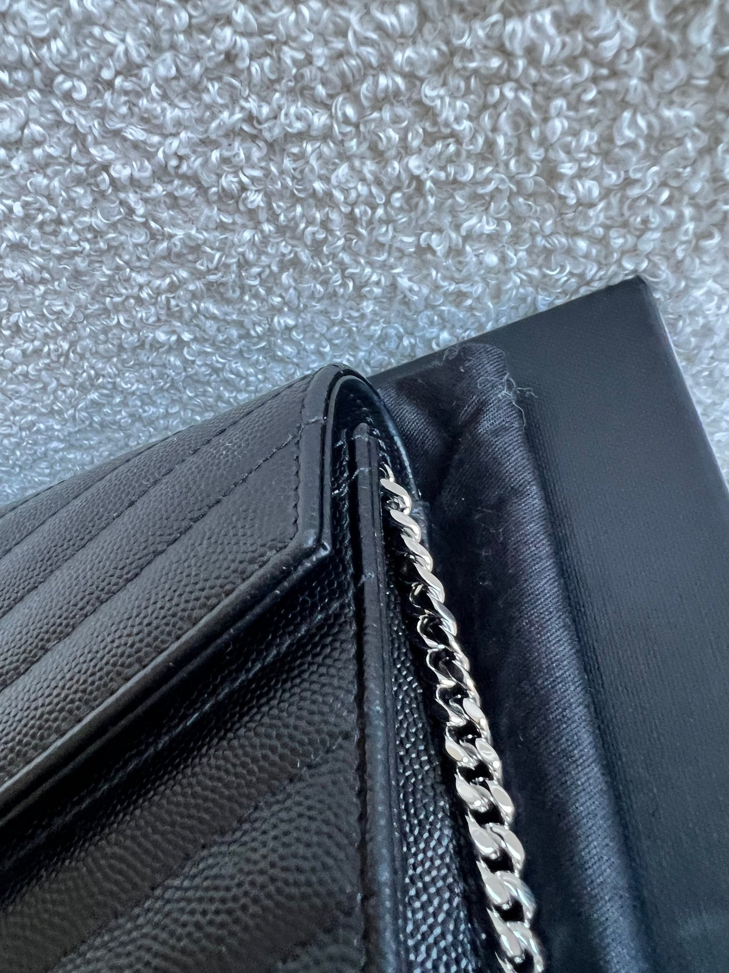 Yves Saint Laurent (YSL) Black Cassandra Envelope Chain Wallet (RRP £870)