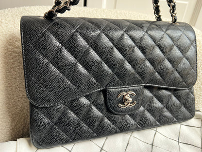 Chanel Jumbo Double Flap in Black Caviar with silver hardware