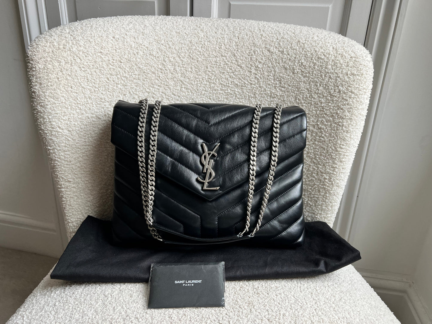 Yves Saint Laurent (YSL) Medium Black Lou Lou Silver Hardware