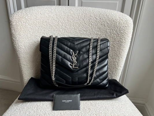 Yves Saint Laurent (YSL) Medium Black Lou Lou Silver Hardware