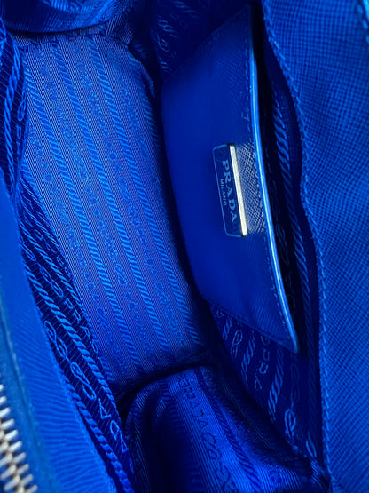 Prada Blue Saffiano Lux Leather Micro Double Zip Tote
