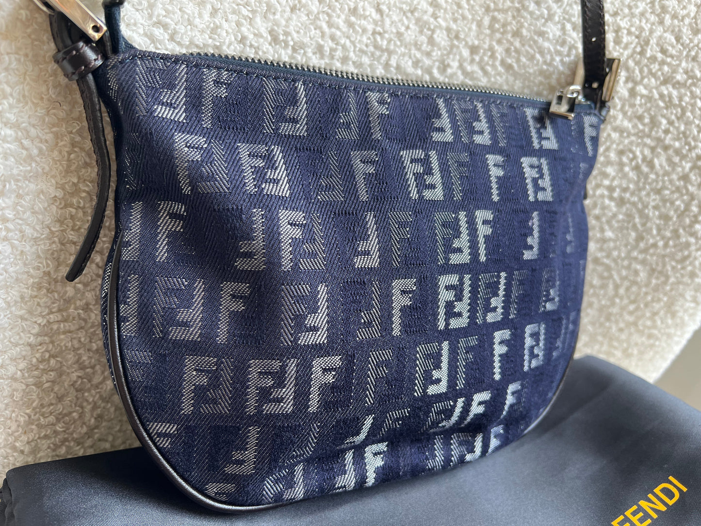 Fendi Denim Zucchino Canvas and Leather Shoulder Bag