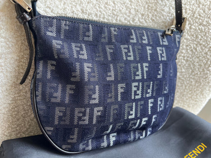 Fendi Denim Zucchino Canvas and Leather Shoulder Bag
