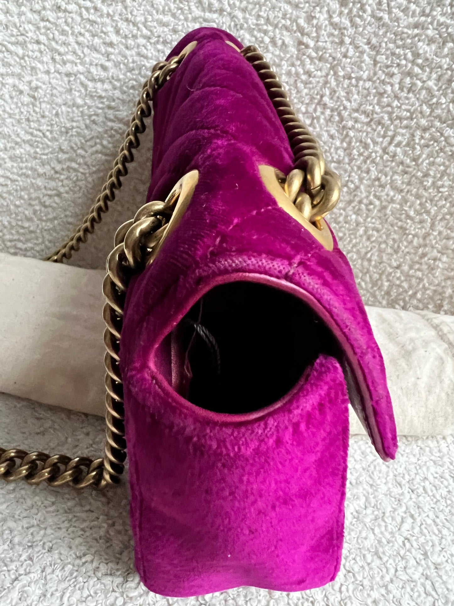 Gucci GG Mini Fuchsia Velvet Marmont Mini Shoulder Bag (RRP £1295)