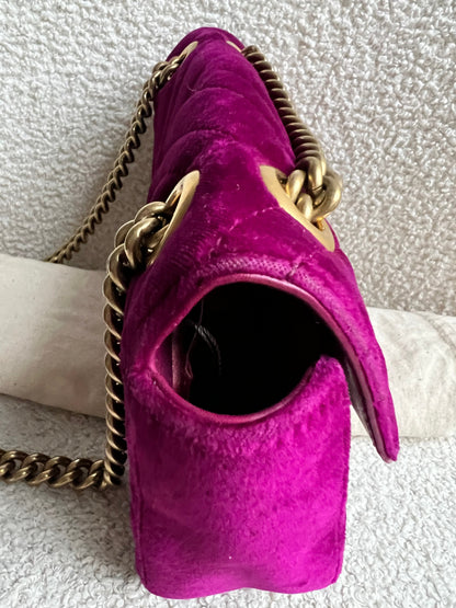 Gucci GG Mini Fuchsia Velvet Marmont Mini Shoulder Bag (RRP £1295)