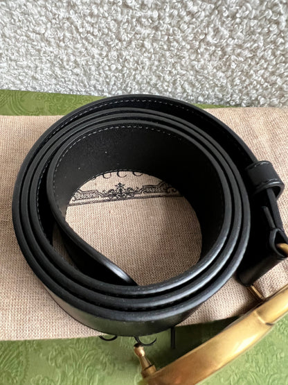 Gucci GG Marmont Black Wide Leather Belt with Shiny Gold Buckle (RRP £410)