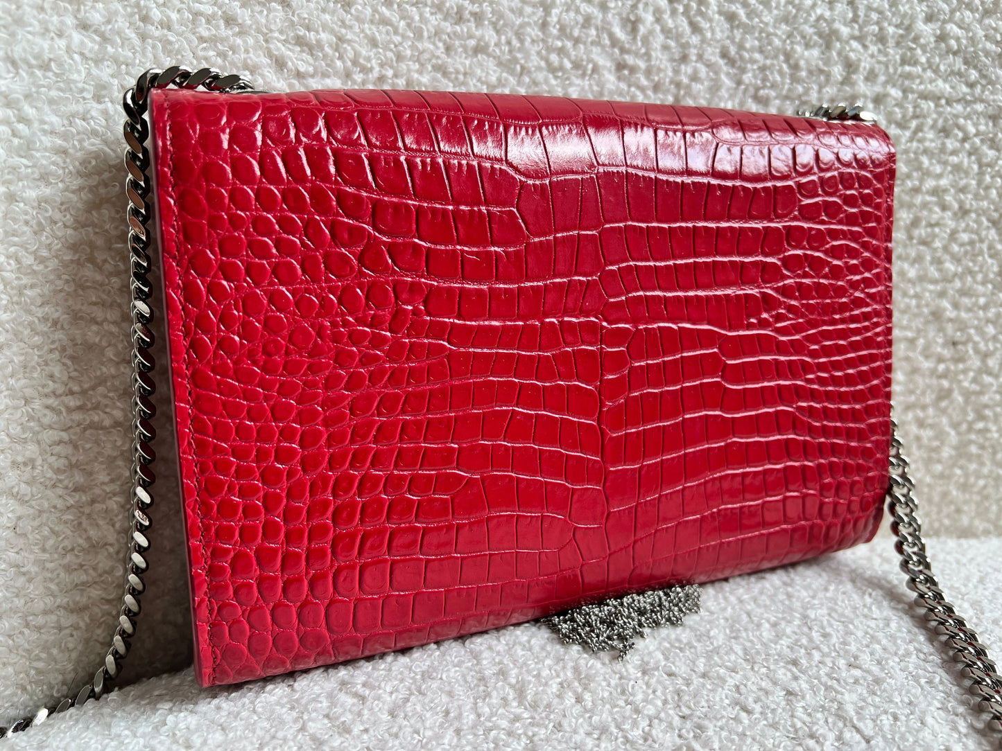 Yves Saint Laurent (YSL) Red Croc Small Kate with Silver Hardware (RRP £1,675)