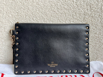 Valentino Garavani Rockstud Calfskin Clutch Pouch Black (RRP £570)