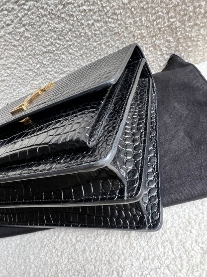 Yves Saint Laurent (YSL) Black Croc Medium Sunset with Gold Hardware (RRP £2,230)