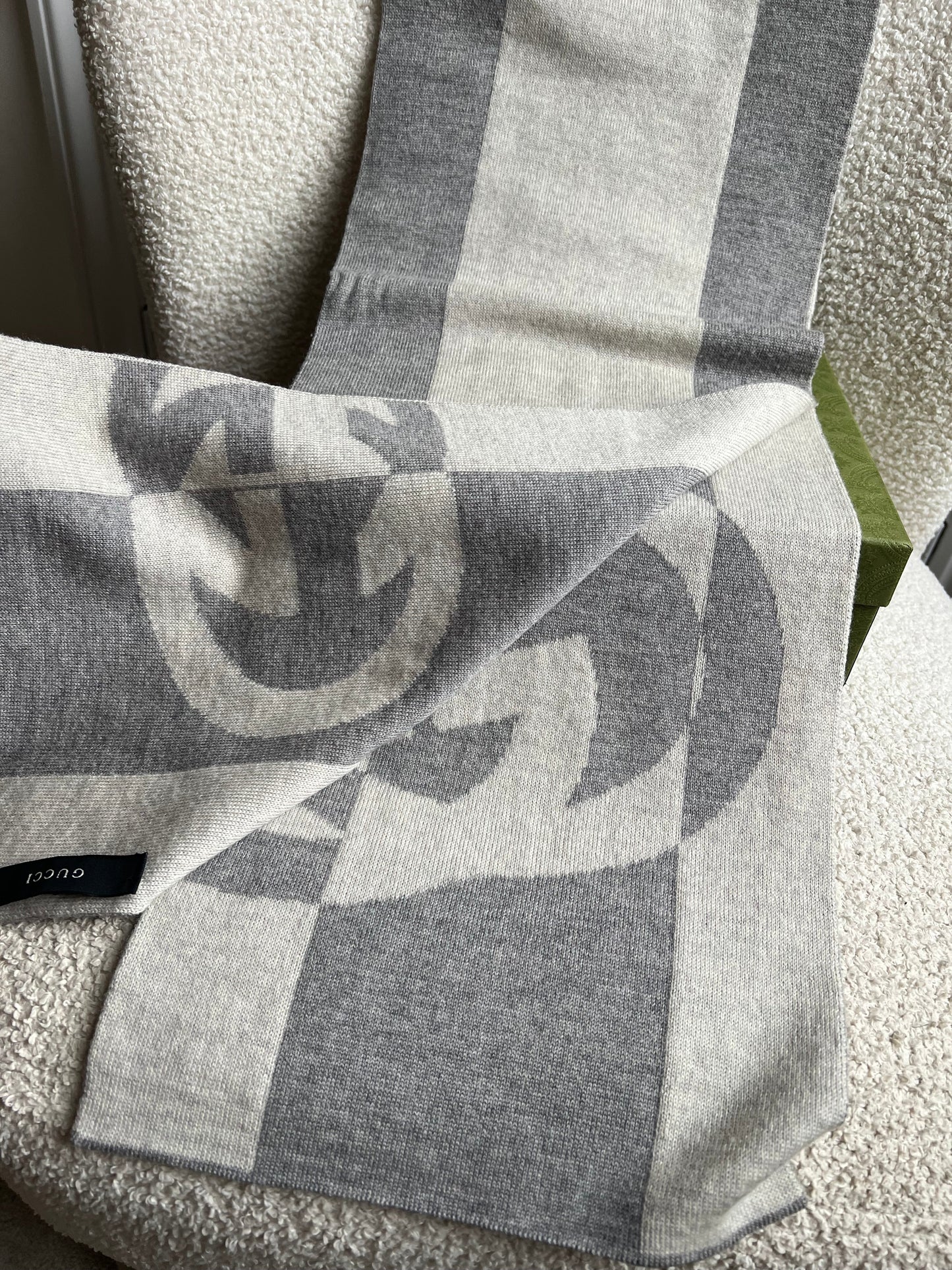 Gucci Grey GG Wool Scarf