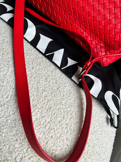 Bottega Veneta Red Intreciatto Flap Shoulder Bag