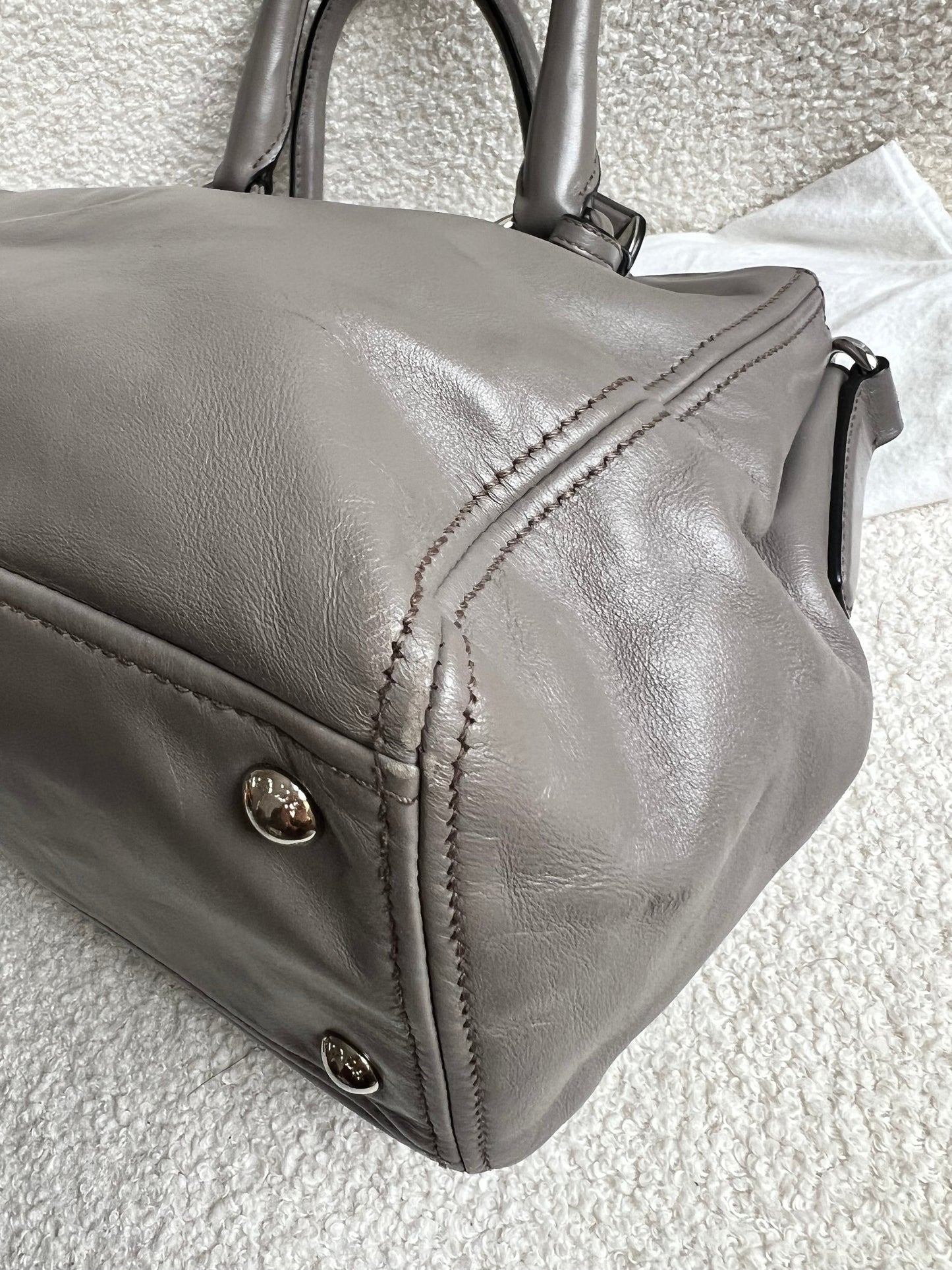 Prada Grey Double Zip Two Way Tote in Grey Soft Calf