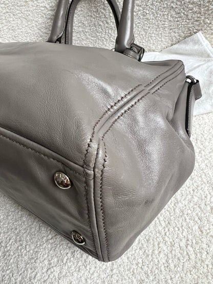 Prada Grey Double Zip Two Way Tote in Grey Soft Calf