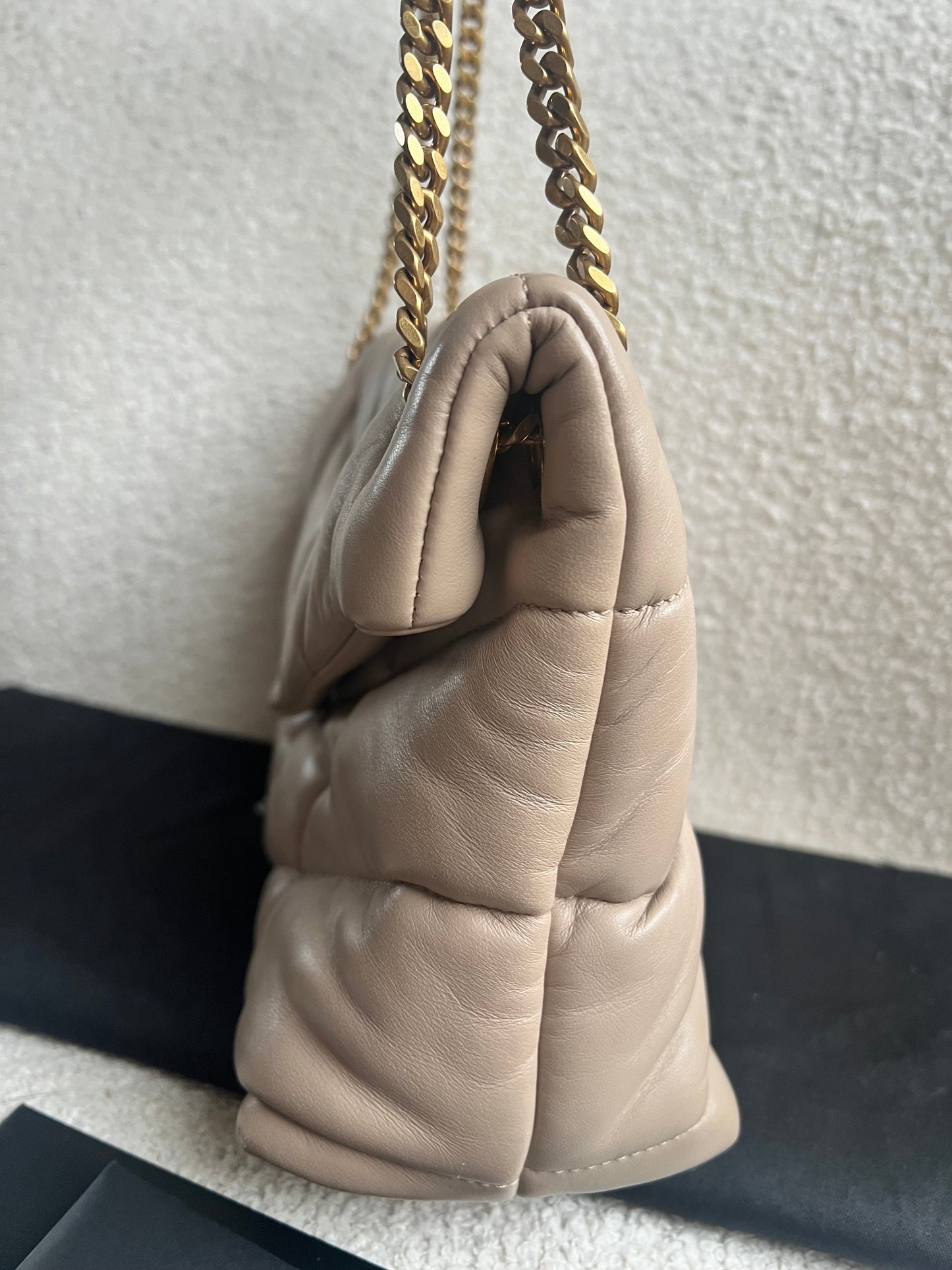 Yves Saint Laurent (YSL) Small Puffer in Beige Quilted Lambskin Gold Hardware (RRP £2,415)