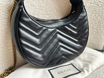 Gucci GG Black Mini Half Moon Marmont Shoulder Bag (RRP £1160)