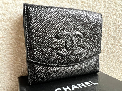 Chanel Black Caviar Timeless Small French Bifold Wallet