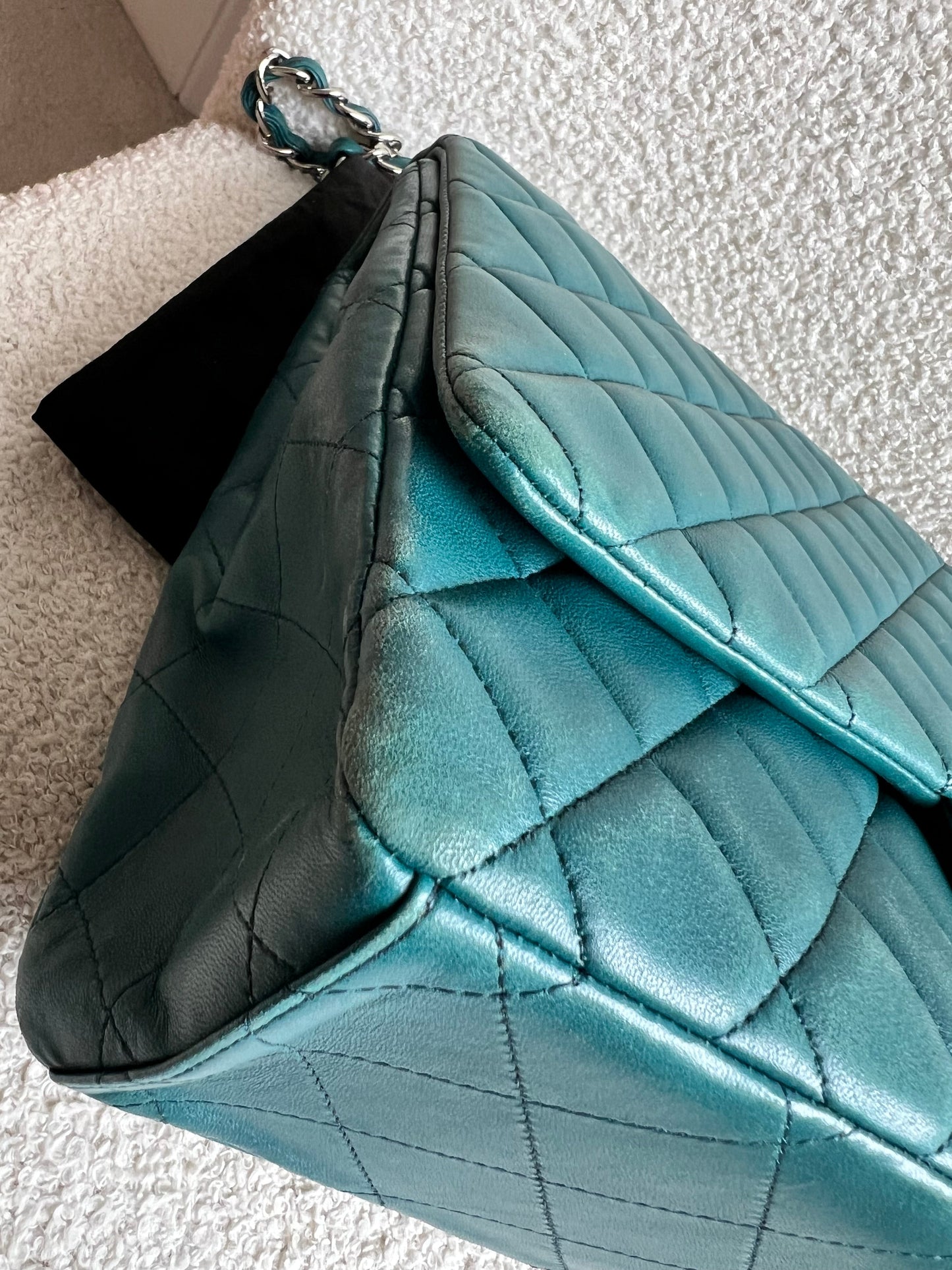 Chanel Maxi Single Flap in Teal Lambskin Silver Hardware