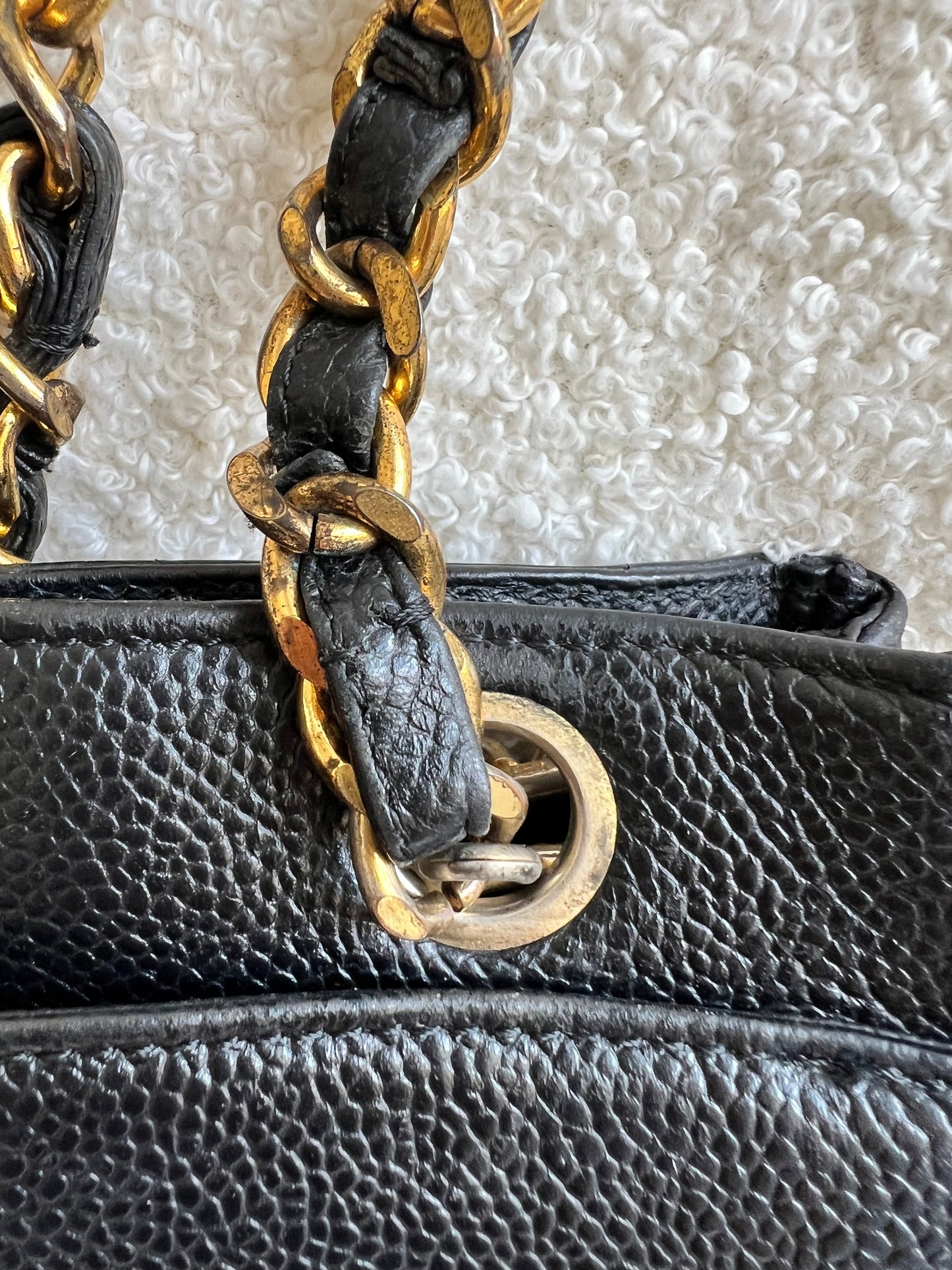 Chanel Vintage Black Caviar Chain Tote with 24k Gold Hardware