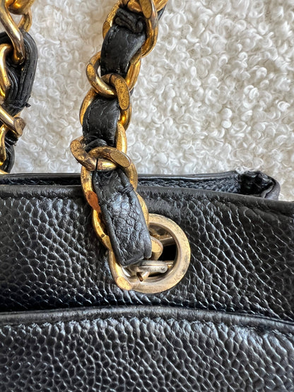 Chanel Vintage Black Caviar Chain Tote with 24k Gold Hardware