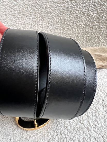 Gucci GG Marmont Black Wide Leather Belt with Shiny Gold Buckle (RRP £410)