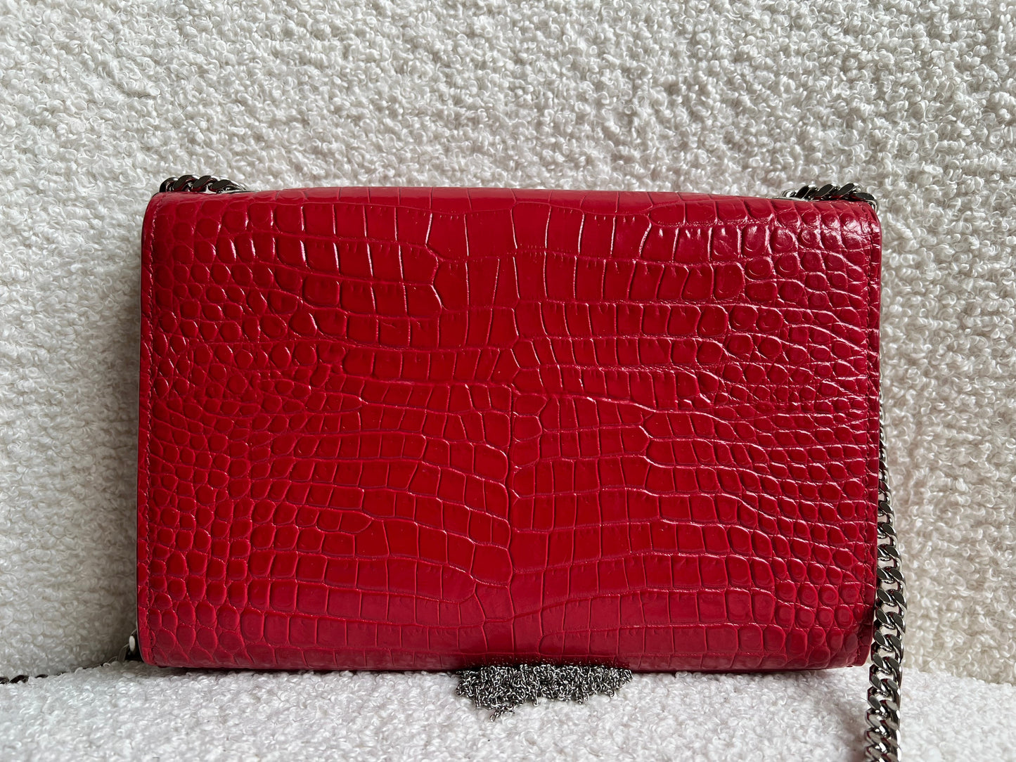 Yves Saint Laurent (YSL) Red Croc Small Kate with Silver Hardware (RRP £1,675)
