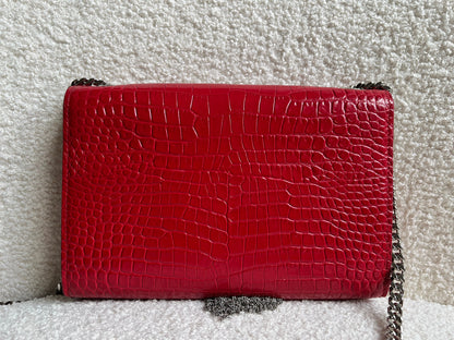 Yves Saint Laurent (YSL) Red Croc Small Kate with Silver Hardware (RRP £1,675)
