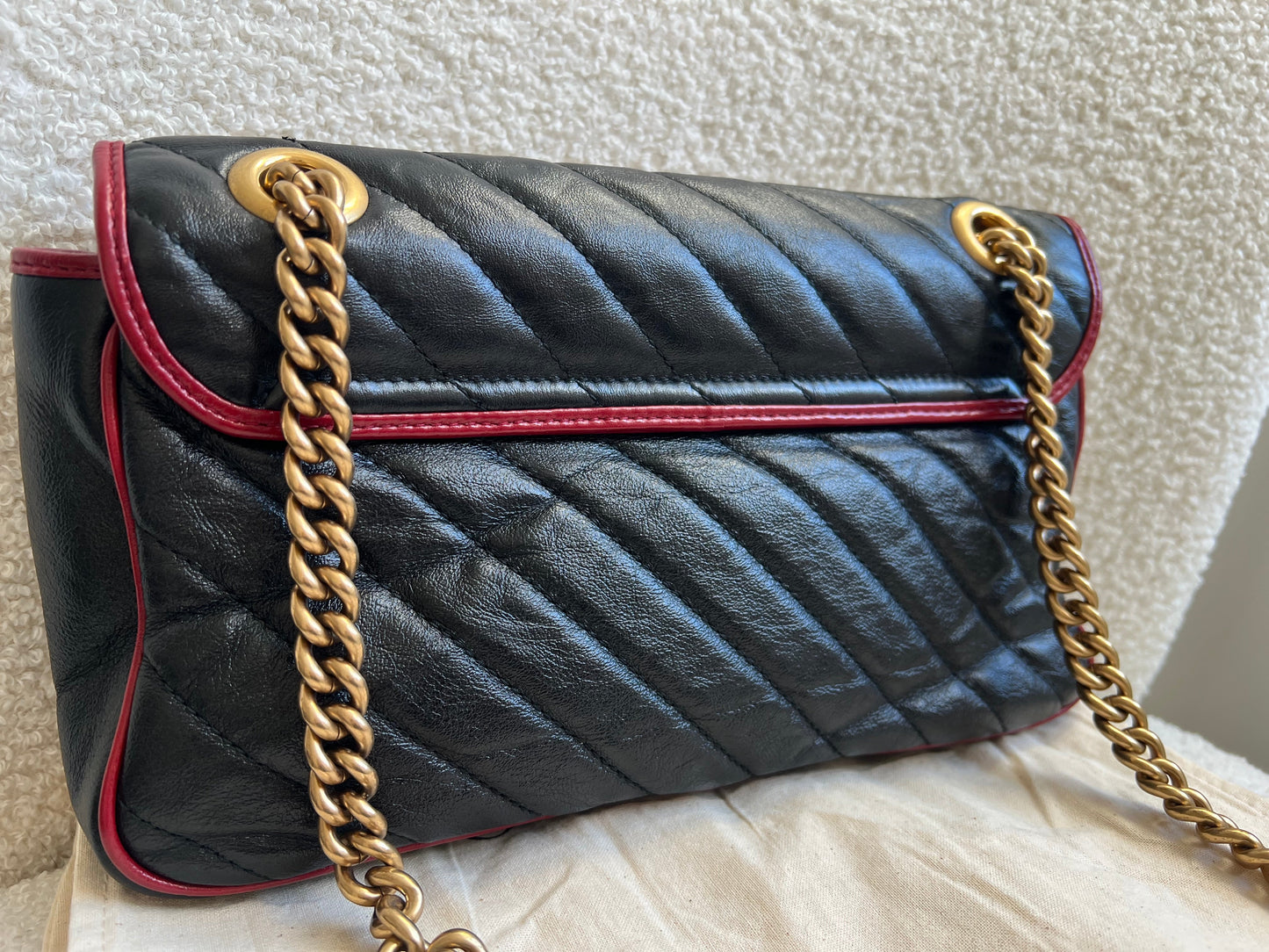 Gucci GG Black and Red Torchon Marmont Small Shoulder Bag