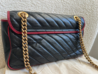 Gucci GG Black and Red Torchon Marmont Small Shoulder Bag