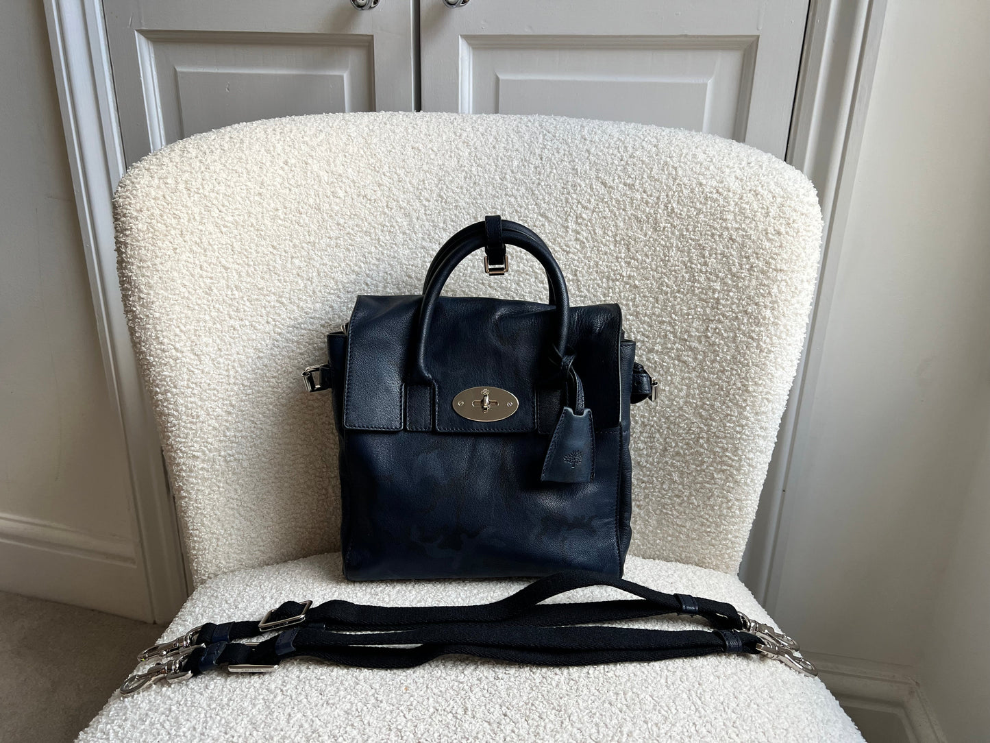 Mulberry Mini Cara Backpack in Midnight Blue Camo Printed Goat (RRP £995)