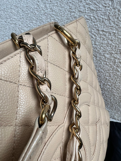 Chanel Beige Caviar Grand Shopper Tote gold hardware (GST)