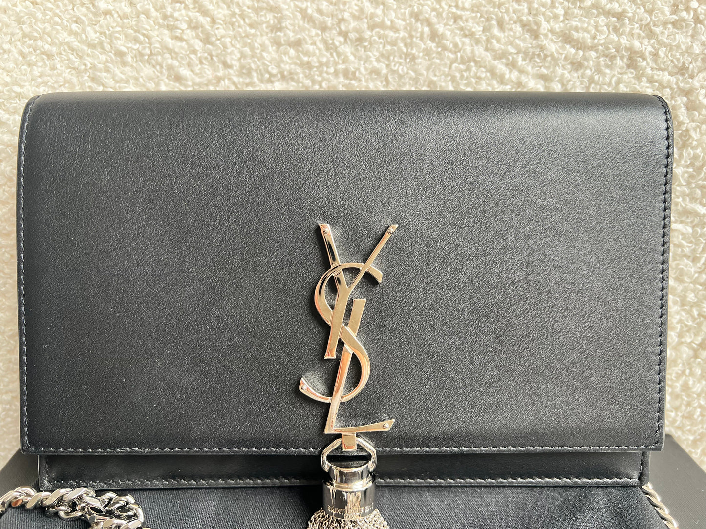 Yves Saint Laurent (YSL) Black Kate Tassel Chain Wallet Silver Hardware (RRP £1,440)