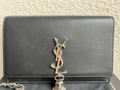 Yves Saint Laurent (YSL) Black Kate Tassel Chain Wallet Silver Hardware (RRP £1,440)