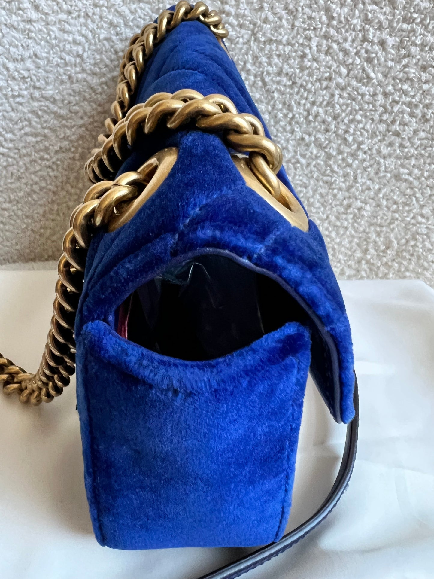 Gucci GG Blue Mini Velvet Marmont Mini Shoulder Bag