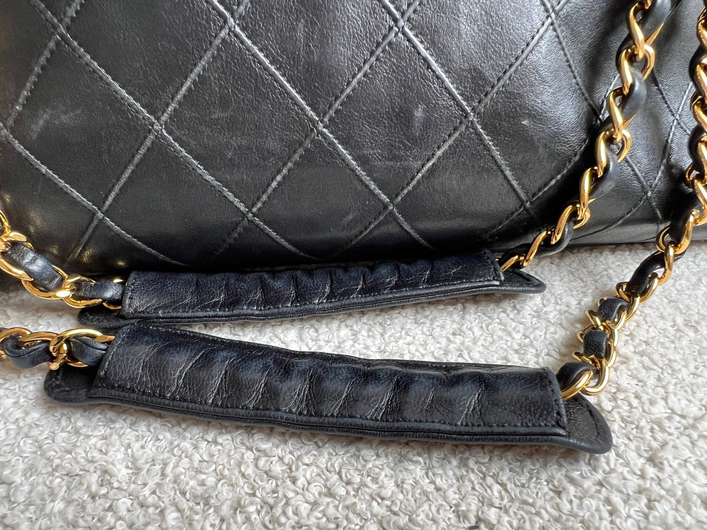 Chanel Vintage Black Lambskin Chain Tote with Gold Hardware
