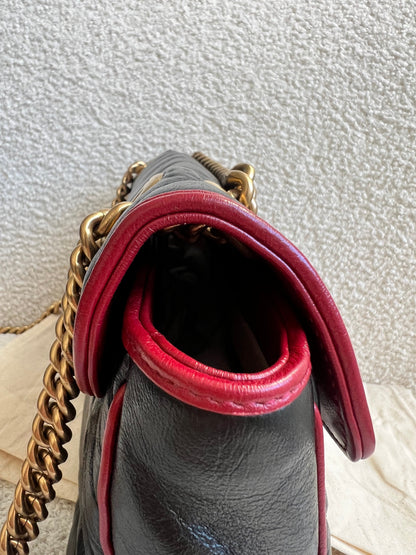 Gucci GG Black and Red Torchon Marmont Small Shoulder Bag