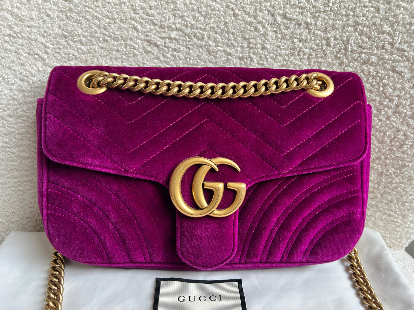 Gucci GG Fuchsia Velvet Marmont Small Shoulder Bag (RRP £1490)