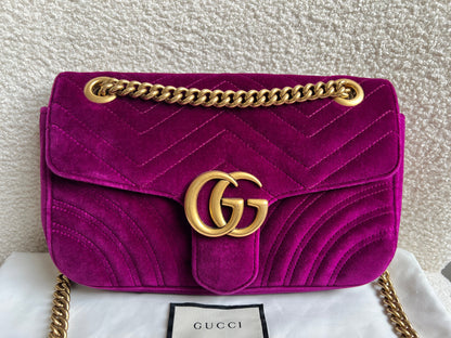 Gucci GG Fuchsia Velvet Marmont Small Shoulder Bag (RRP £1490)
