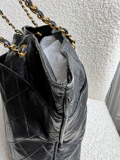 Chanel Vintage Black Lambskin Chain Tote with Gold Hardware