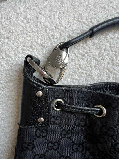 Gucci Black GG Canvas Drawstring Shoulder Bag