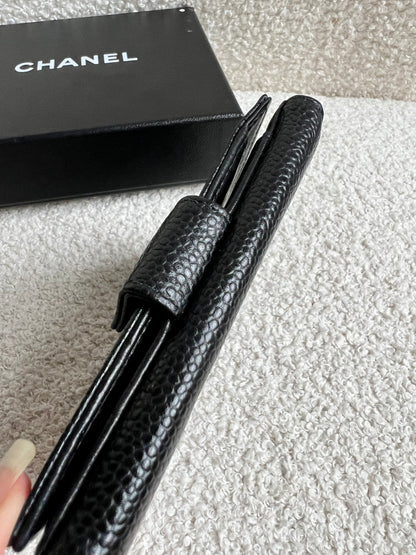 Chanel Black Caviar Timeless Small French Bifold Wallet