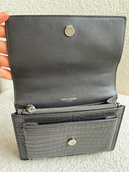 Yves Saint Laurent (YSL) Grey Croc Mini Sunset with Silver Hardware (RRP £1,545)